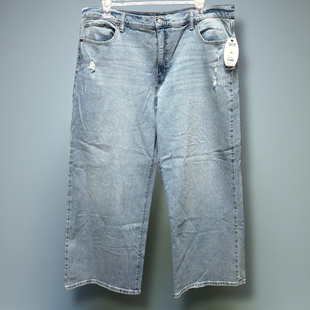 Scoop Womens Low Slung‎ Wide Leg Distressed Jeans Light Wash Size 18 NEW